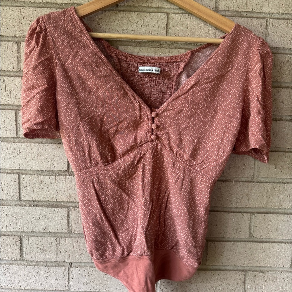 Abercrombie & Fitch Pink Ditsy Floral Bodysuit Small Cottagecore Puff Sleeve
